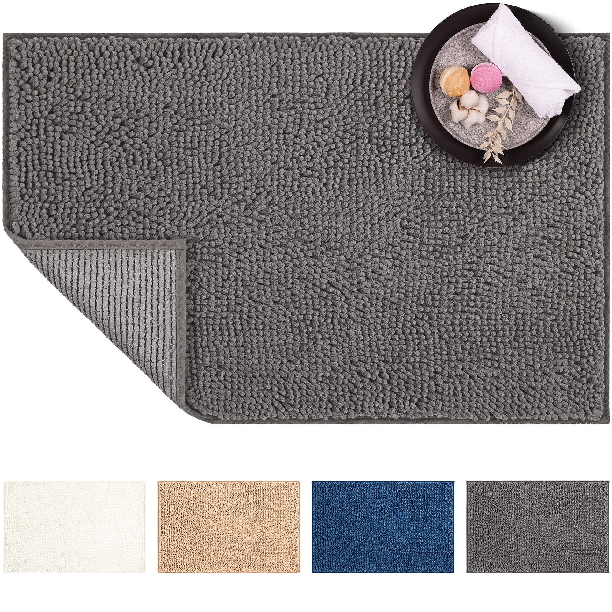 Luxury Chenille Bathroom Rugs with Non Slip Bath Mat for Tub Bottom