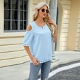 thumbnail image 2 of FLMEI T-Shirt for Women's Summer Round Neck Pullover Tees Cotton Seven-Point Sleeve Casual Tops Solid Color T,S-XXL, 2 of 9