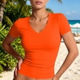 thumbnail image 4 of Womens Summer Tshirt Short Sleeve Deep V Neck Shirts Casual Slim Fit Basic Tee Orange 2XL, 4 of 5