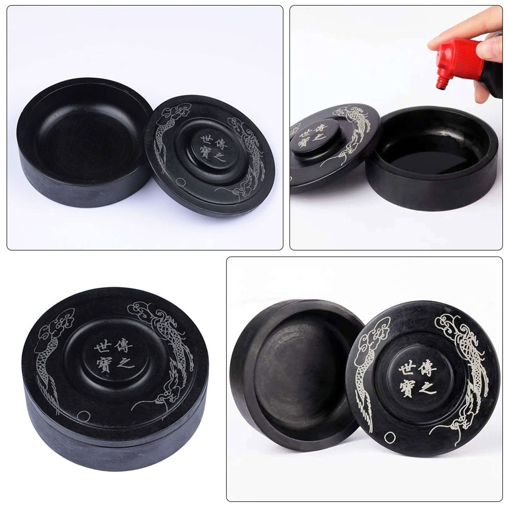 unbranded 2 pcs Calligraphy Inkstones Useful Ink Stones Painting Inkslabs with Cover (Black)