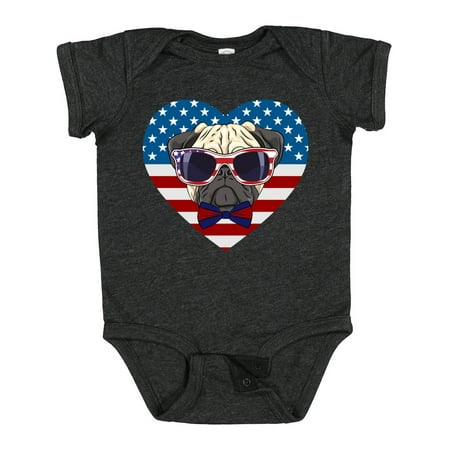 

Inktastic Pug Dog Patriotic US Flag Heart Gift Baby Boy or Baby Girl Bodysuit