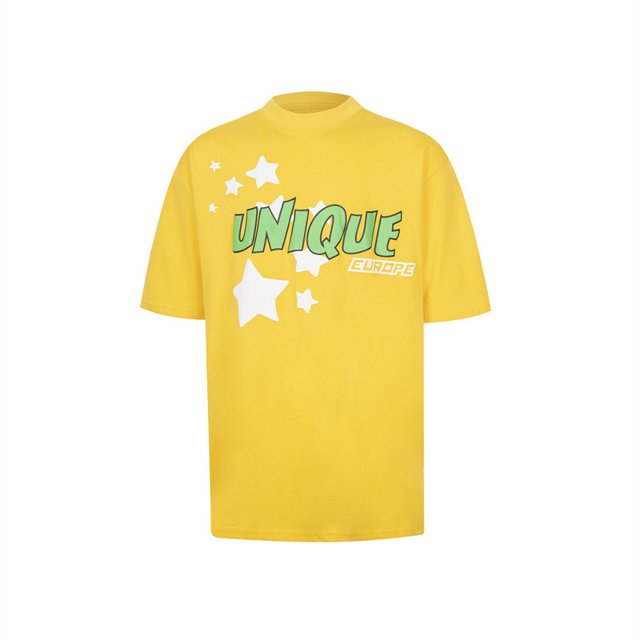 Nicho de comercio exterior marca de moda única espuma impresa de manga corta calle retro versátil casual camiseta de media manga para hombres801 amarillo