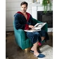 thumbnail image 6 of Lotus Linen Plush Hooded Robe for Men - Soft Fleece Bathrobe, Navy Burgundy L/XL, 6 of 10