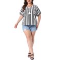 thumbnail image 2 of Agnes Orinda Women's Plus Size Summer Tops Boho Drawstring Tassel V Neck Short Sleeve Floral Printed Casual Blouses 1X Black, 2 of 6