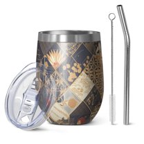 12oz Stainless Steel Insulated Wine Tumbler with Lid and Straw – Double Wall Vacuum Mug for Hot & Cold Drinks, 304 Steel Interior, Sweat-Free Design