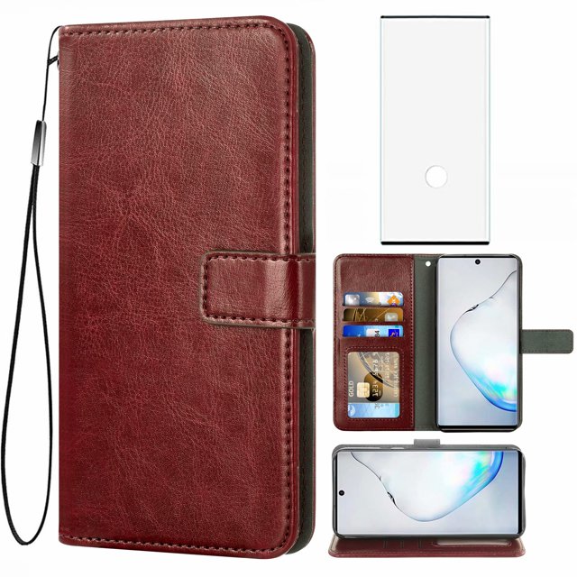 Mobile Phone Cover for Samsung Note 10, Cover Premium Pu Leather Tpu Flip Cover Magnetic Closure Card Compartment Stand Function Wallet with Lanyard Protective Cover