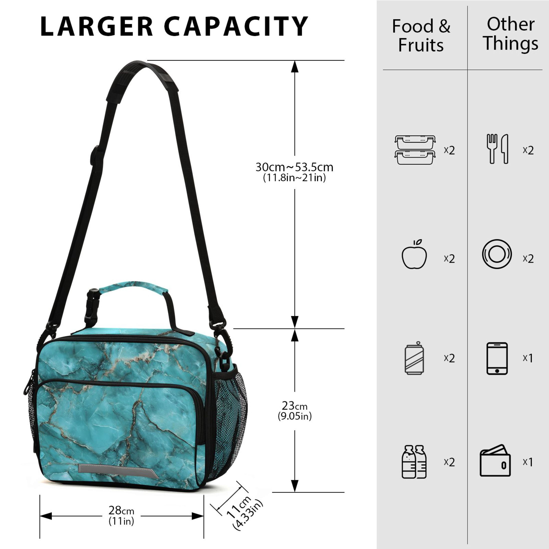 ALAZA Turquoise Marble Lunch Box Insulated Cooler Bag Reusable Tote Bags Shoulder Strap