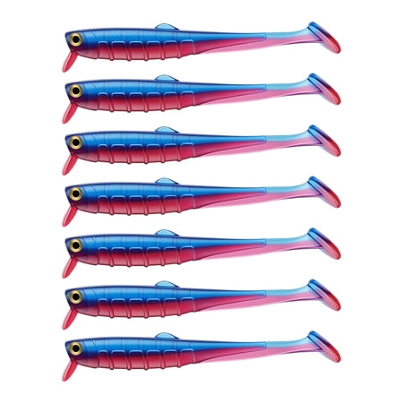 Fishing Lures Bionic Soft T-Tail 3.5 inch 0.1 oz Blue Back Purple Belly PVC Swimbaits 7 Pack for Freshwater Saltwater Bass Trout Salmon Fishing