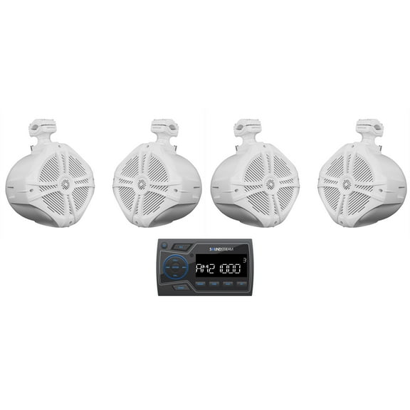 Soundstream MHU-32 Marine Boat Bluetooth Receiver (4) 8" White Tower Speakers