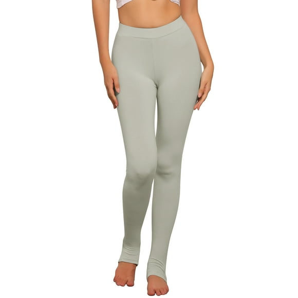 REFINED ATTIRE Women's Cotton Leggings Elastic Waistband Gym Yoga Soft Stirrup Tights Pants S Grey Green