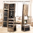 thumbnail image 5 of Skyhill 360°Swivel Jewelry Armoire, 60" Full Length Mirror Cabinet with 3 Rear Shelves, Bottom Drawer, Brown, 5 of 9