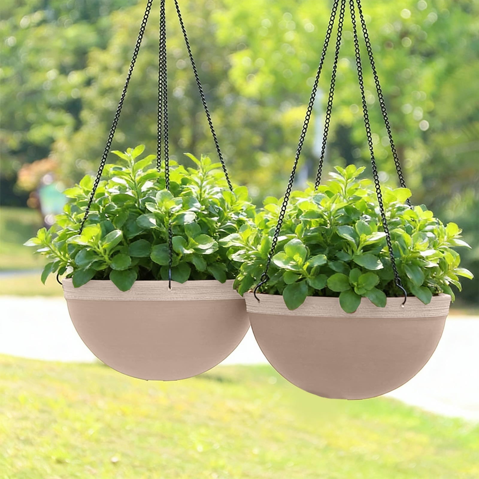 Red Beige Hanging Flower Pot for Ivy Succulents Plants, Large Plastic Garden Planter Basket with Chain, Outdoor Indoor Lazy Person Gardening Decor for Patio Balcony Porch Wall