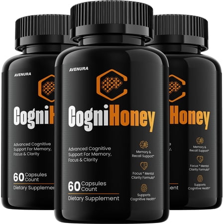 CogniHoney Capsules – Cogni Honey Natural Blend Memory Focus Brain Support Supplement, 3 Pack, 180 Capsules