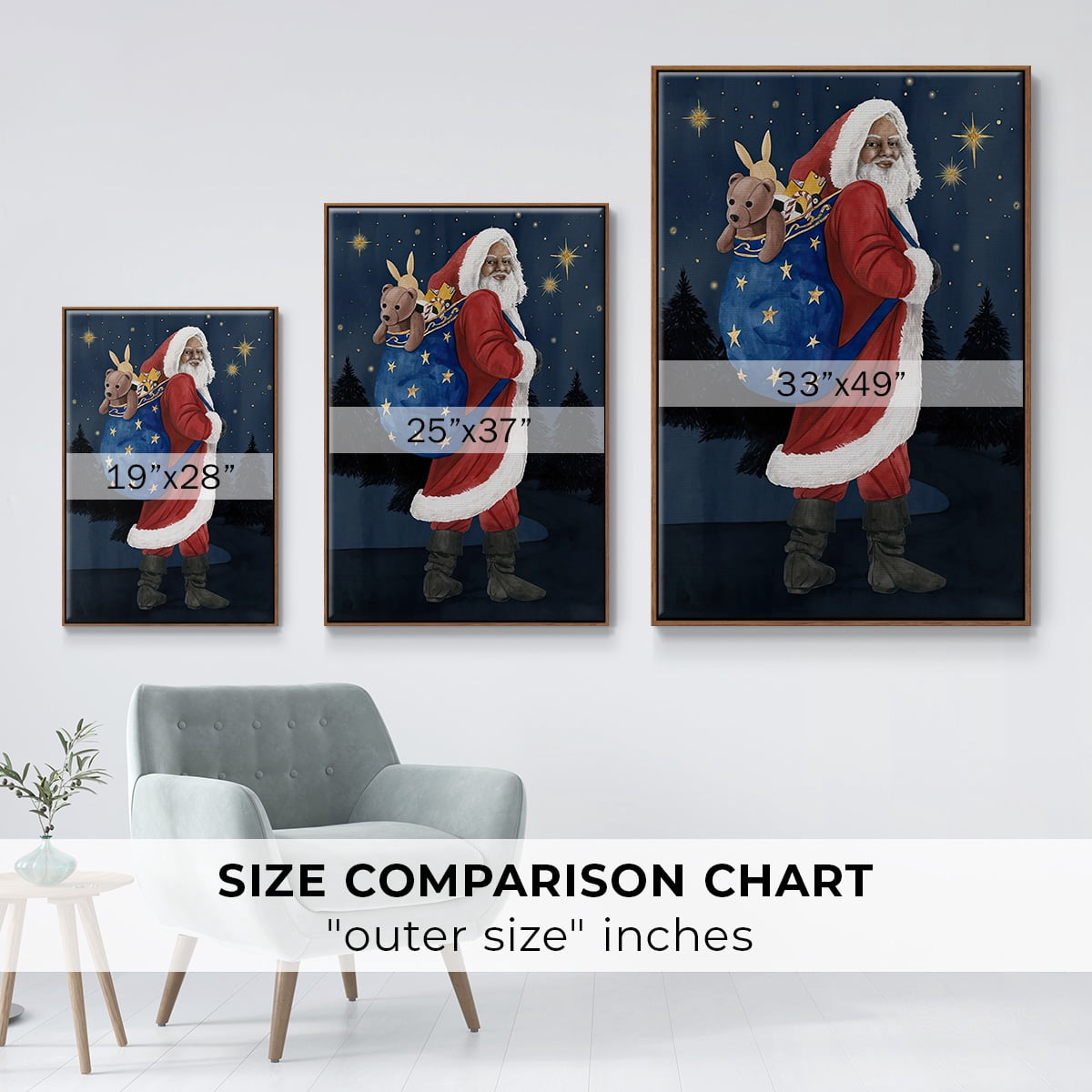 Celestial Christmas Collection B - Framed Gallery Wrapped Holiday Canvas - 17 x 25 - Rosewood Frame