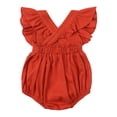thumbnail image 6 of mgoYE Baby Girls Playsuits Ruffled Bodysuit 3 6 12 18 Month Fly Sleeve Romper Newborn Cotton Linen Jumpsuit Infant Summer Clothes(Brick Red,9-18 Months), 6 of 7