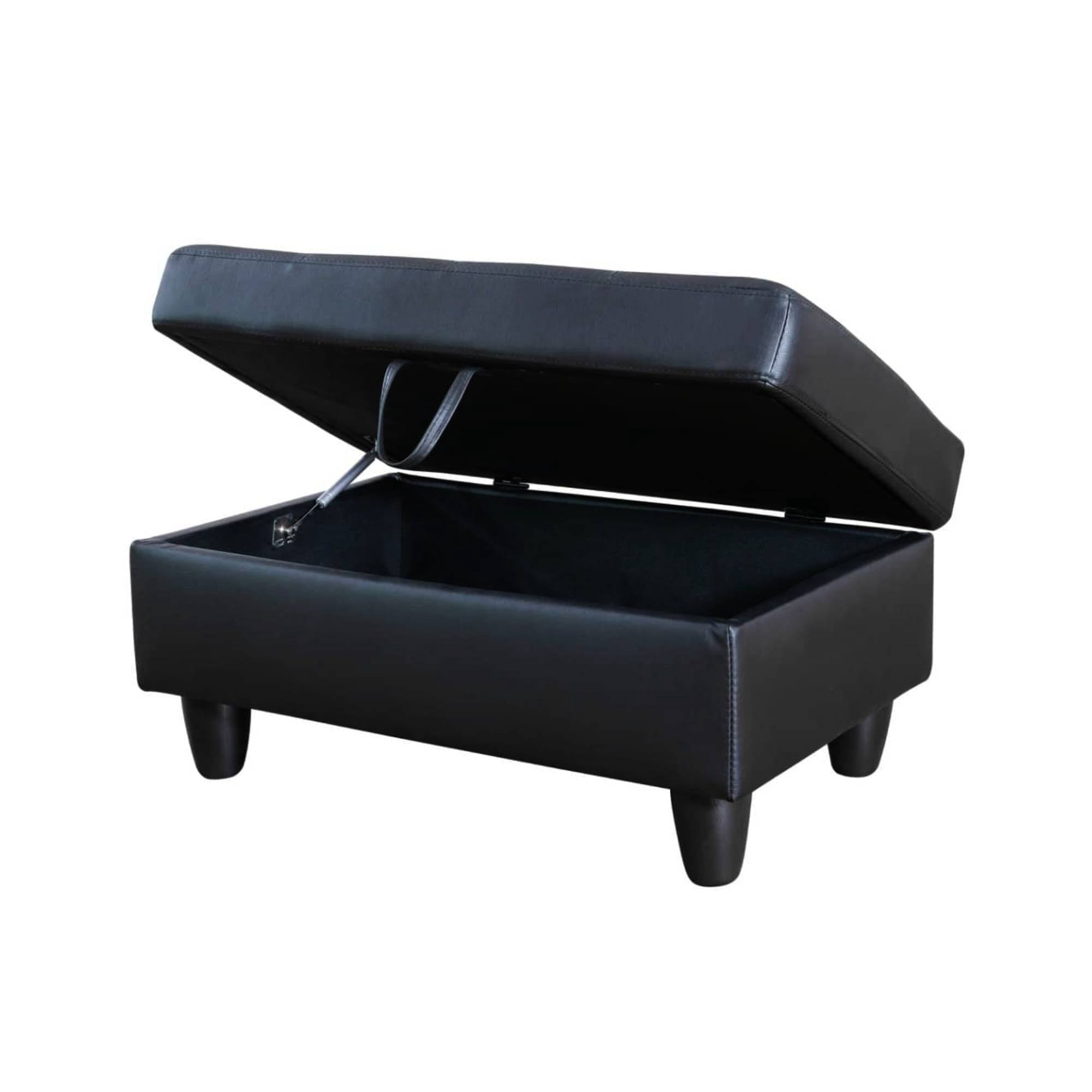 Leather Storage Ottoman, Folding Foot Stool with Storage Button Tufted Ottoman Bench for Living Room,Black