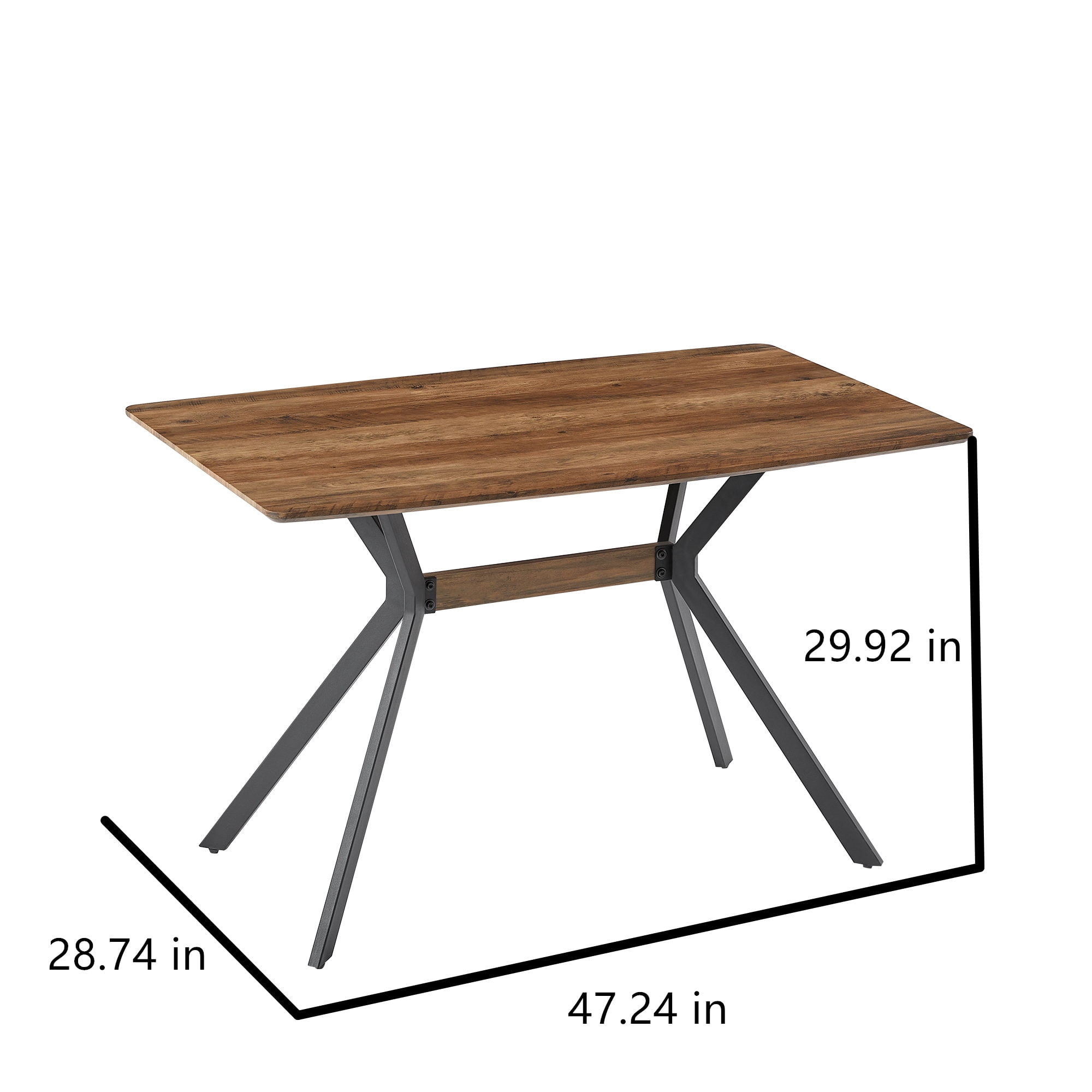 Dining Table, MDF Wooden Top Black Metal Shelf Metal Heat Transfer Legs Leveling Feet For Dining Room Kitchen Office Table
