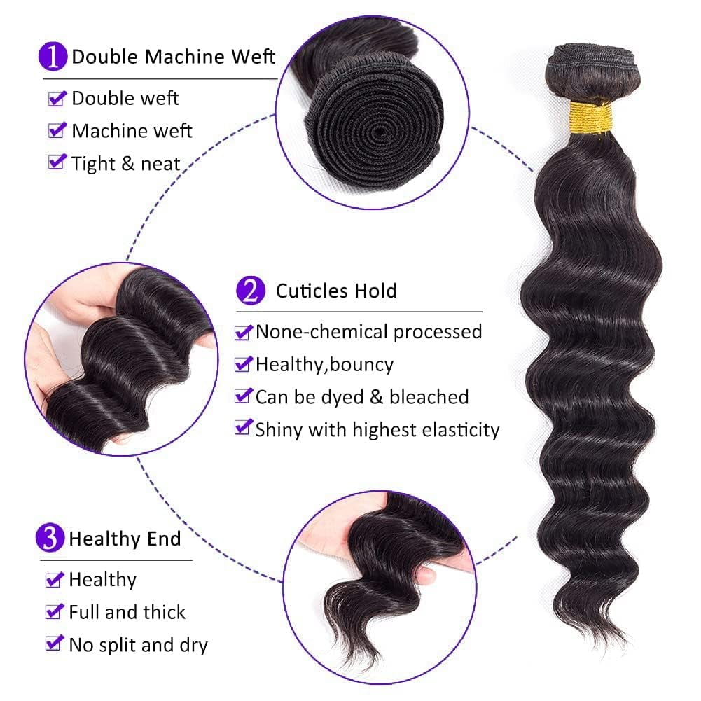 Ustar Brazilian Virgin Hair Loose Wave Bundles Loose Deep Wave Bundles Human Hair Bundles Weave Hair Human Bundles Natural Black Color 10 inch