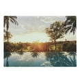 thumbnail image 1 of Hawaiian Cutting Board, Home with Swimming Pool at Sunset Tropics Palms Private Villa Resort Scenic View, Decorative Tempered Glass Cutting and Serving Board, Large Size, Orange Teal, by Ambesonne, 1 of 1