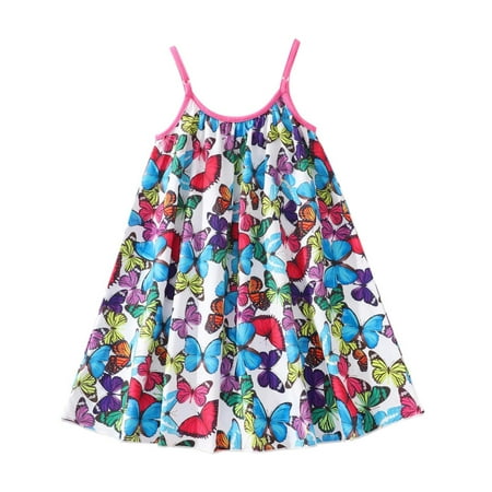 

Girls Dress Sleeveless Butterfly Printed Beach Party Princess Toddler Cute Cartoon Soft Spring Summer Casual Fashion Dresses Kids Clothes