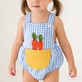 thumbnail image 2 of Piomll Girl's Bodysuits Easter Bunny Embroidered Pocket Straps Adjustable Shoulder Rompers, 2 of 9