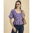 thumbnail image 5 of Moomaya Short Sleeves Sweetheart Neck Cotton Top - Women's Elegant Peplum Top, 5 of 9