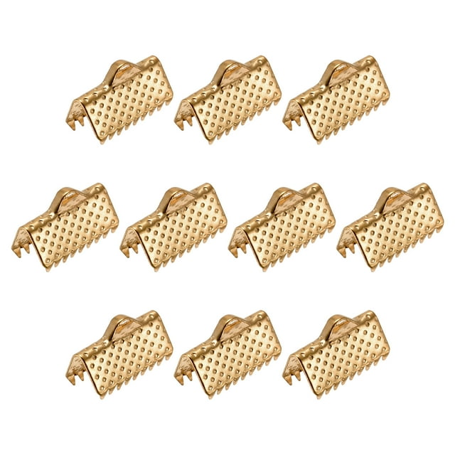 Unique Bargains 160Pack Ribbon Crimp Clamp Ends 10mm Cord End Clasp for DIY Craft Light Golden