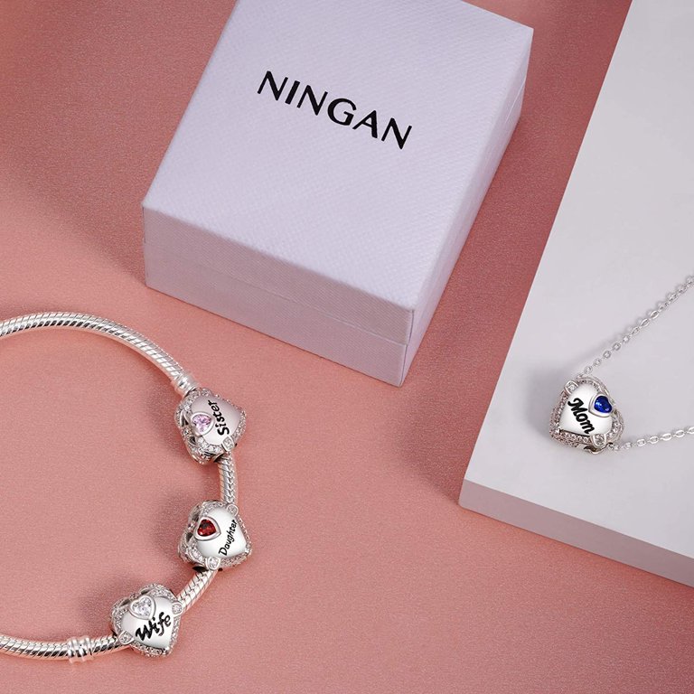 Ruannan 925 Sterling Silver Heart Dangle Charms For Bracelets Necklaces,  Mother and Daughter Engraving, Paw Prints On My Heart Split Charm Jewelry