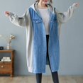 thumbnail image 3 of Women Denim Splice Hooded Jacket Coats Jean Overcoat Button Oversized, 3 of 8