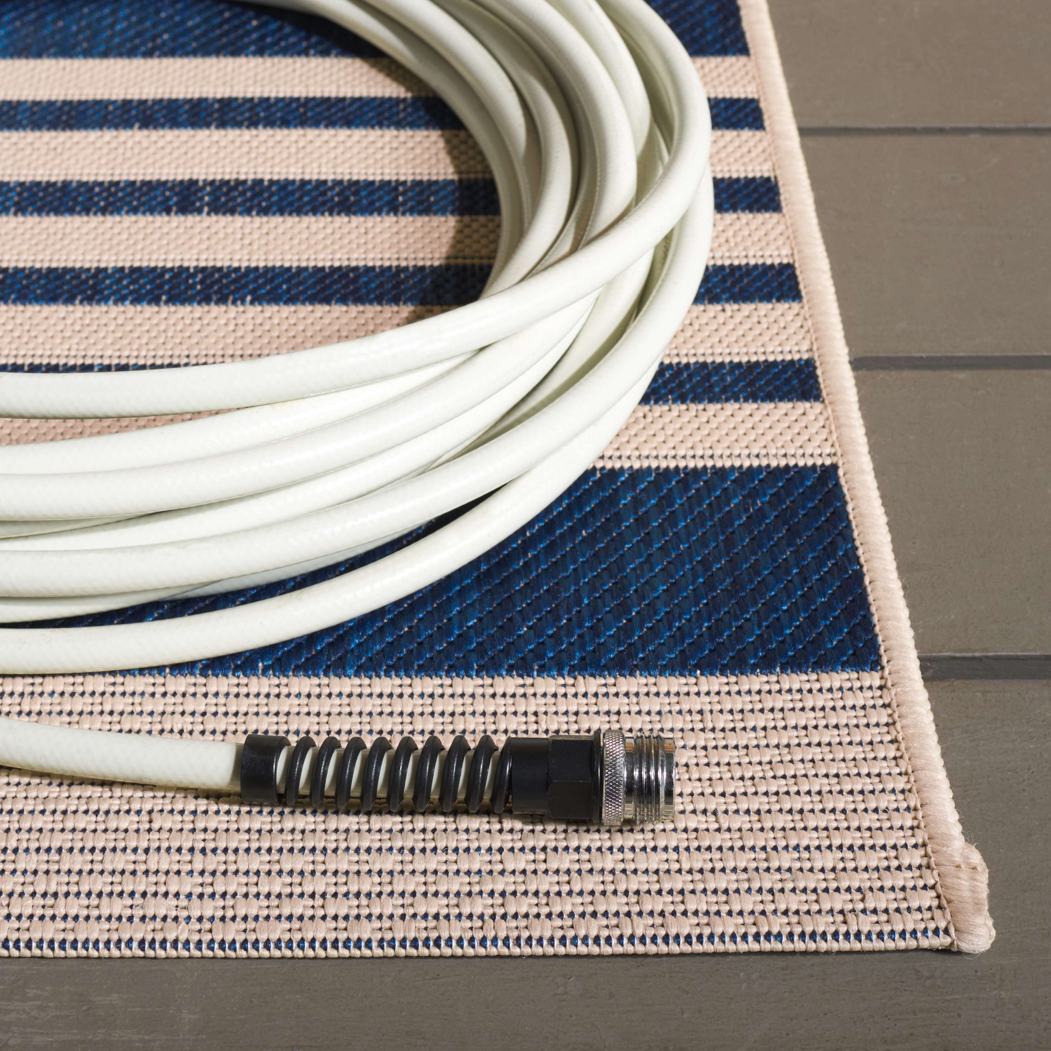 Safavieh Courtyard Caroline Striped Indoor/Outdoor Runner Rug, Navy/Beige, 2'3" x 18'