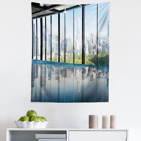 New York Tapestry, Metropolitan Cityscape of New York Usa in Central Park Forest Photograph, Fabric Wall Hanging Decor for Bedroom Living Room Dorm, 5 Sizes, Sky Blue and Green, by Ambesonne