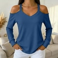 thumbnail image 5 of VISALY Women's Casual Cold Shoulder Blouse V Neck Long Sleeve Shirts Tunic Tops Loose Basic Tees Trendy T-Shirts Slim Fitted Blouses Comfortable Soft Shirts Layering Tee Going Out Tops Blue Xxl, 5 of 9