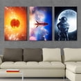 thumbnail image 2 of wall26 - 3 Panel Canvas Wall Art - Space Theme with The Burning Planet, Rockets and The Astronaut - Giclee Print Gallery Wrap Modern Home Art Ready to Hang - 24"x36" x 3 Panels, 2 of 4
