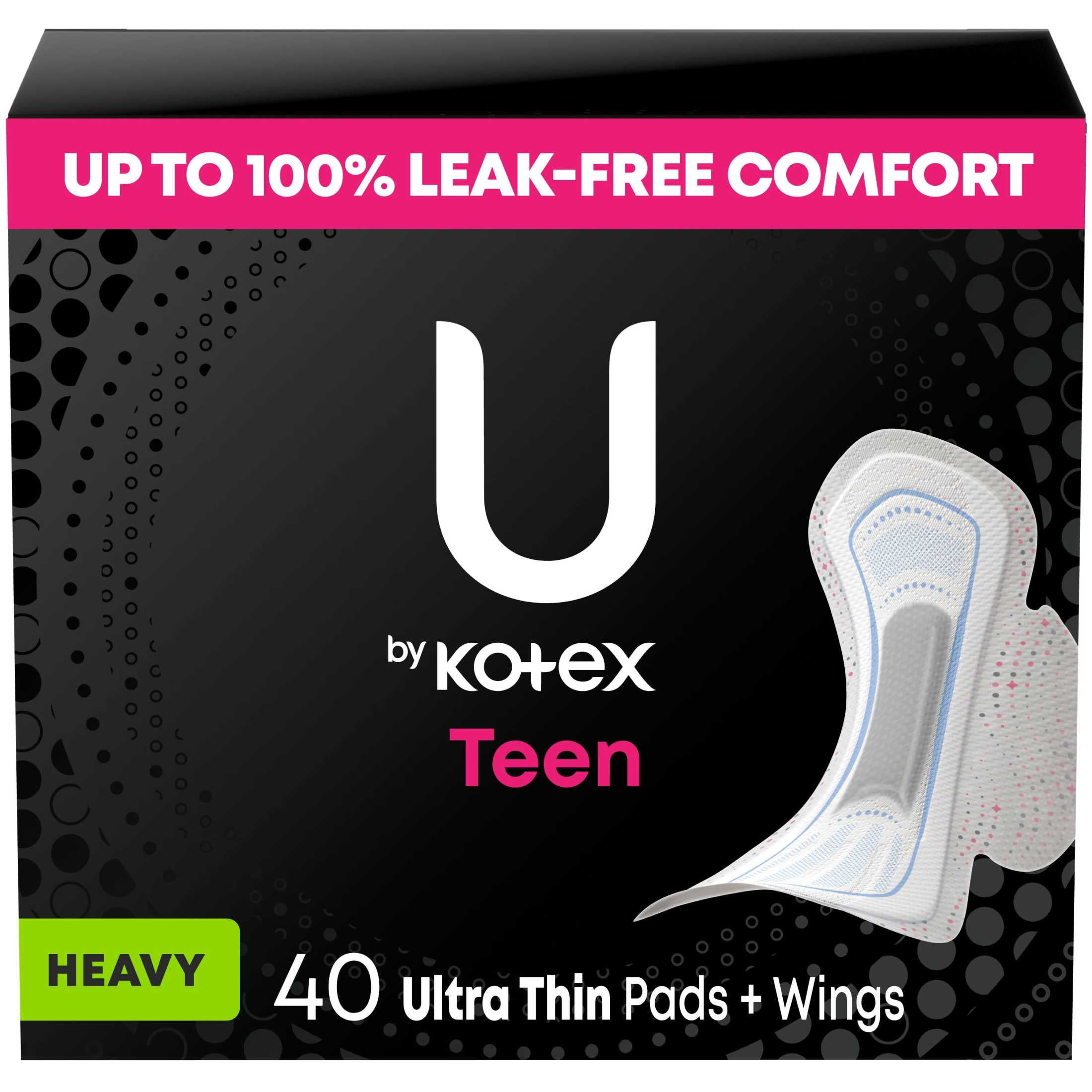 (4 pack) U by Kotex Balance Teen Ultra Thin Pads with Wings, Heavy Absorbency, 40 Count
