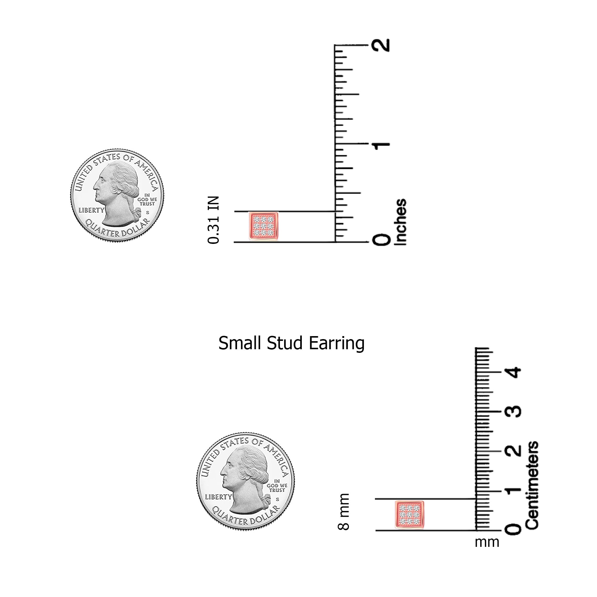 LeCalla 925 Sterling Silver 14K Rose Gold-Plated SMALL Square Cubic-Zirconia Micro Pave Stud Earrings for Women and Teen 8MM