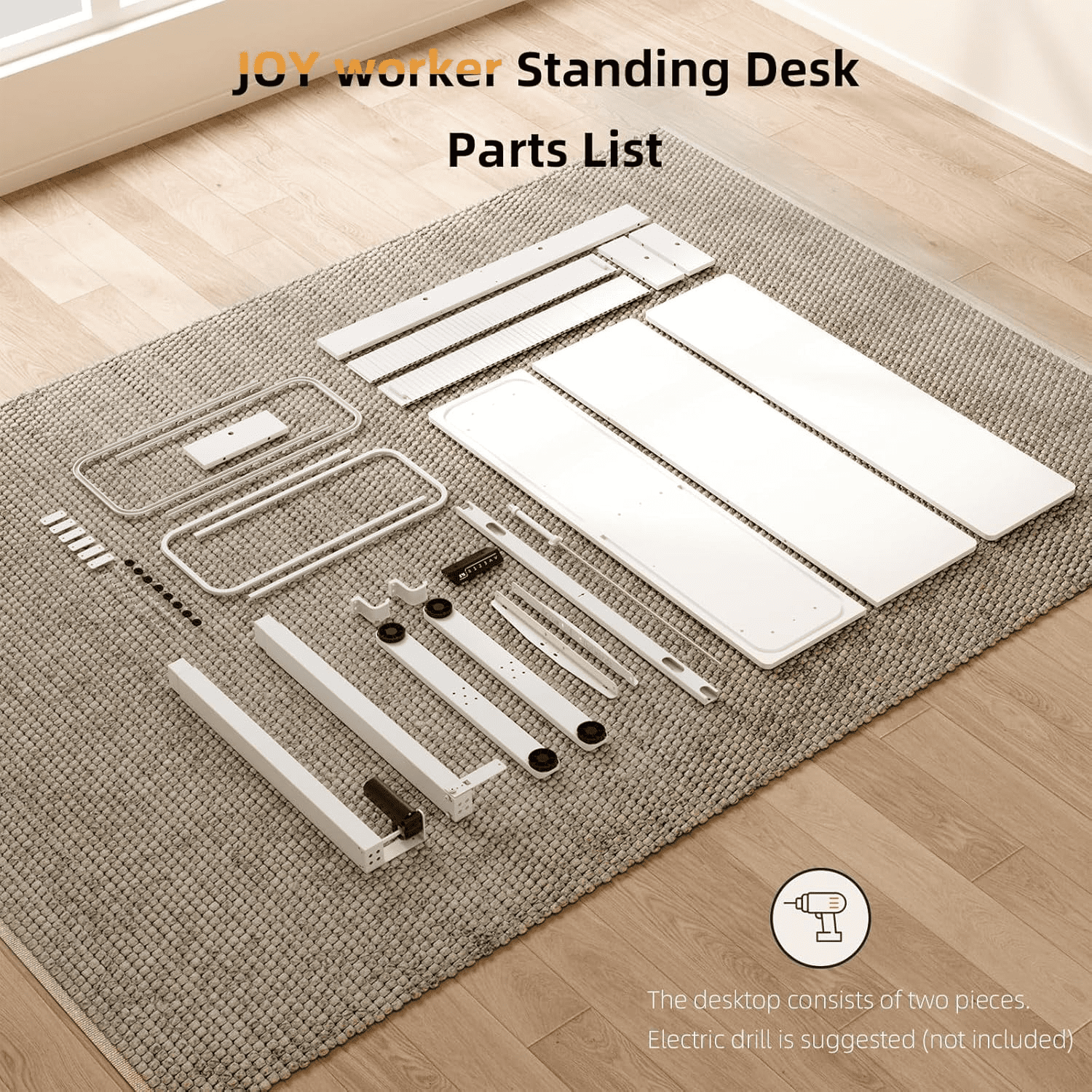 Height Adjustable Electric Standing Desk with Storage Shelves, 48 Inch Sit Stand Desk with 2 Hooks for Home Office, Grey Desktop & Black Frame