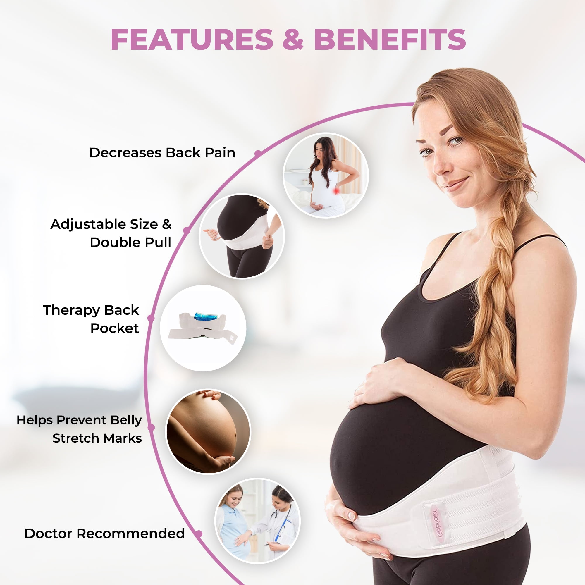 Gabrialla Deluxe Medium Support Pregnancy Belly Band for Women, Back & Abdominal Brace, MS-96(I) L