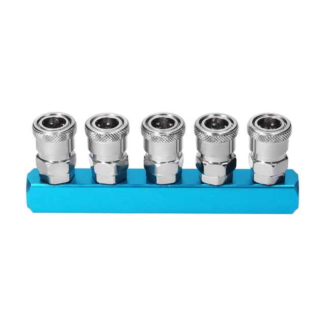 Amdohai 5 Way Manifold Block Splitter Quick Connect Air Hose Splitter Coupler Air Compressor Splitter Pneumatic Air Compressor Manifold Fitting
