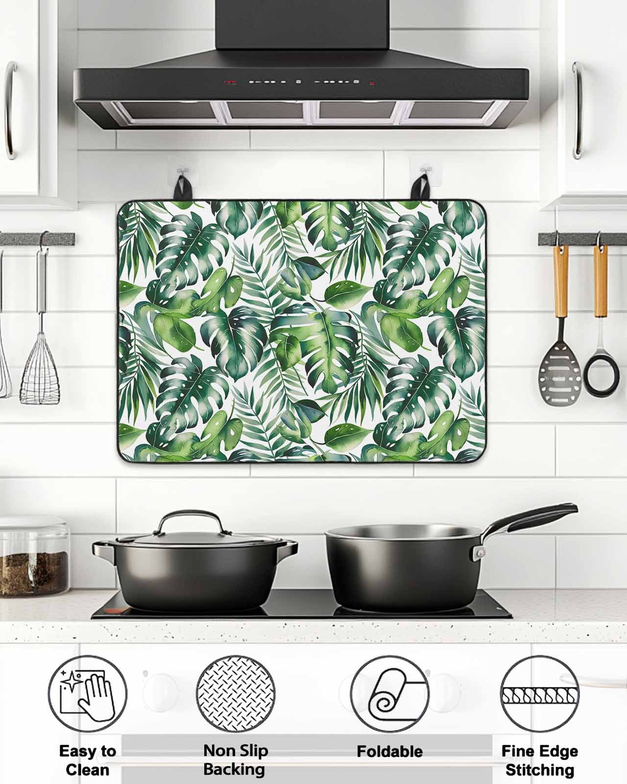 Stove Top Covers for Electric Stove, Tropical Glass Stovetop Cover Protector, Green Palm Leaf Summer Plant Induction Cooktop Protector Oven Mat for Kitchen Countertop 24"x21"