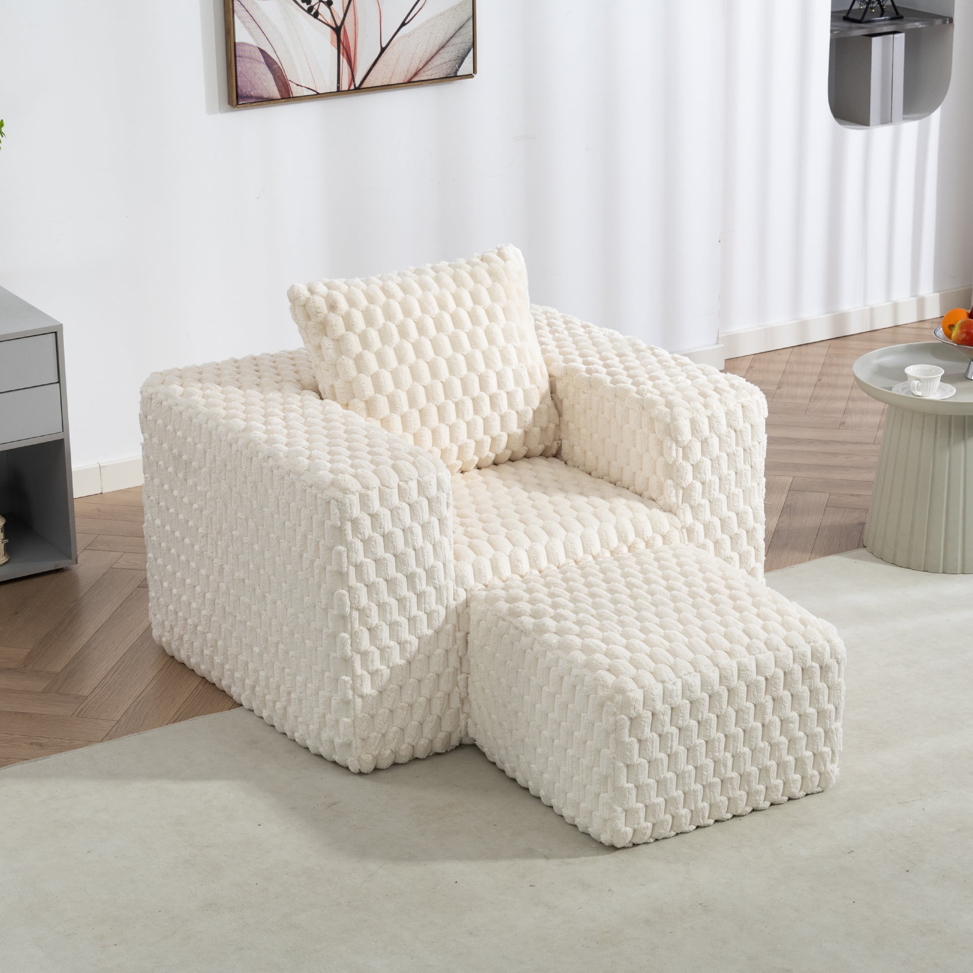 Demi Bonn 42" Corduroy Sofa Couches, Sofa Memory Foam Couches for Living Room, Cloud Couch with Ottoman, Beige