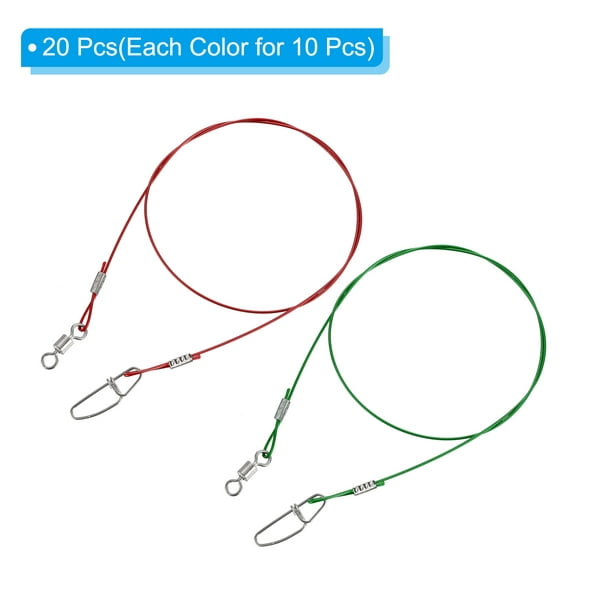 Unique Bargains Uxcell 1.97 Fishing Leaders Wire Stainless Steel Fishing Leaders Trace Line With Swivels And Snaps, 20 Pack, Green, Red Other