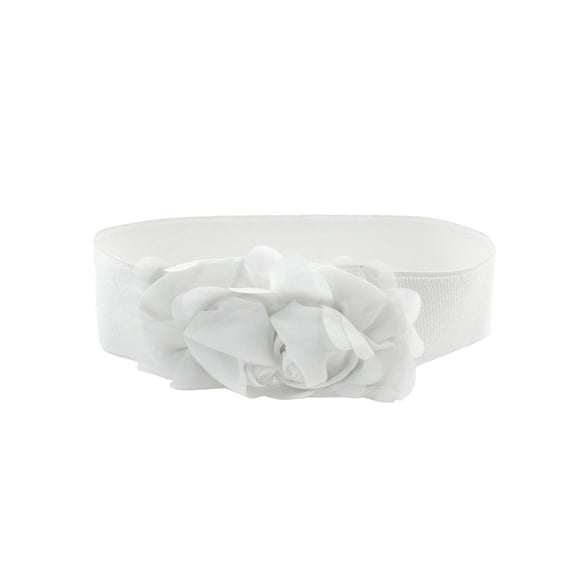 INSPIRE CHIC Women's Press Stud Buckle Chiffon Flower Decor Cinch Belt White One Size
