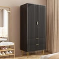 thumbnail image 6 of BOMETAO Wood Armoire Wardrobe Closet with 2 Drawers, 70" H x 20" D Freestanding Clothing Storage Cabinet with 2 Doors and Hanging Rod for Bedroom, Black, 6 of 7