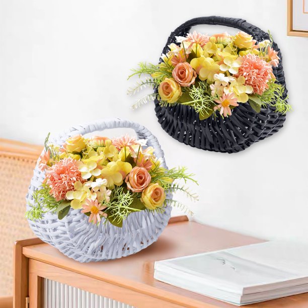 Cesta de pared tejida de madera para flores y almacenamiento – sauce natural, marco duradero, maceta interior decorativa blanca/negra, 19x17x12,5 cm, organizador multiusos