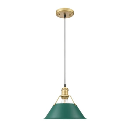 Yep by Golden Lighting Orwell 1-light 10in Pendant in Brushed Champagne Brass and Pine Green shade
