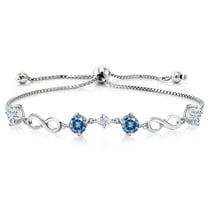 Gem Stone King 925 Sterling Silver Tennis Bracelet Round Persian Blue and White Moissanite (2.07 Cttw)