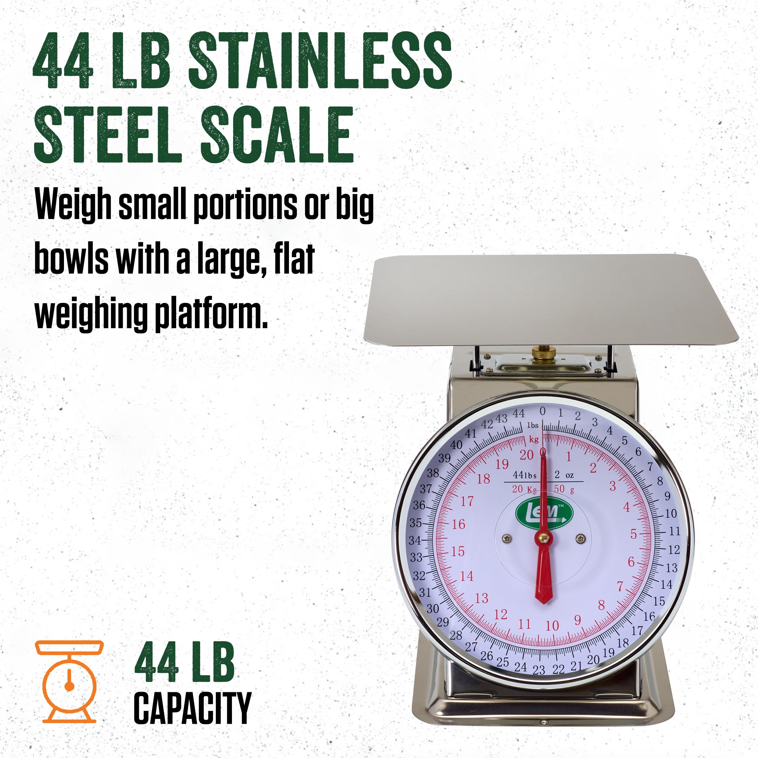 LEM Products 44 lb Stainless Steel Mechanical Kitchen Scale, 8" Dial