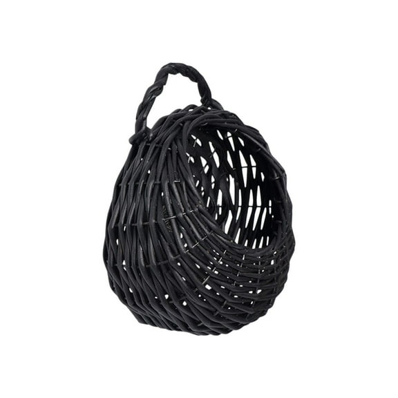 FeiFu Wall-Mounted Woven Flower Basket Organizer,Rattan Storage Pot for Indoor Plants, Office Decor, Space-Saving Display Black