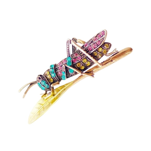 Vintage Rhinestones Grasshopper Brooch Elegant Crystals Pin for Women Jewelry Accessories