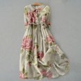 thumbnail image 2 of Pisexur Robe d'Automne pour Femmes 2024 Mode Imprimé Floral Robe de Retour à la Maison Manches Courtes Col Rabattu Robe Maxi Décontractée Fluide Col en V Boutonnée Tunique à Cordon Robe de Vacances Grande Taille P-4TG, 2 of 3